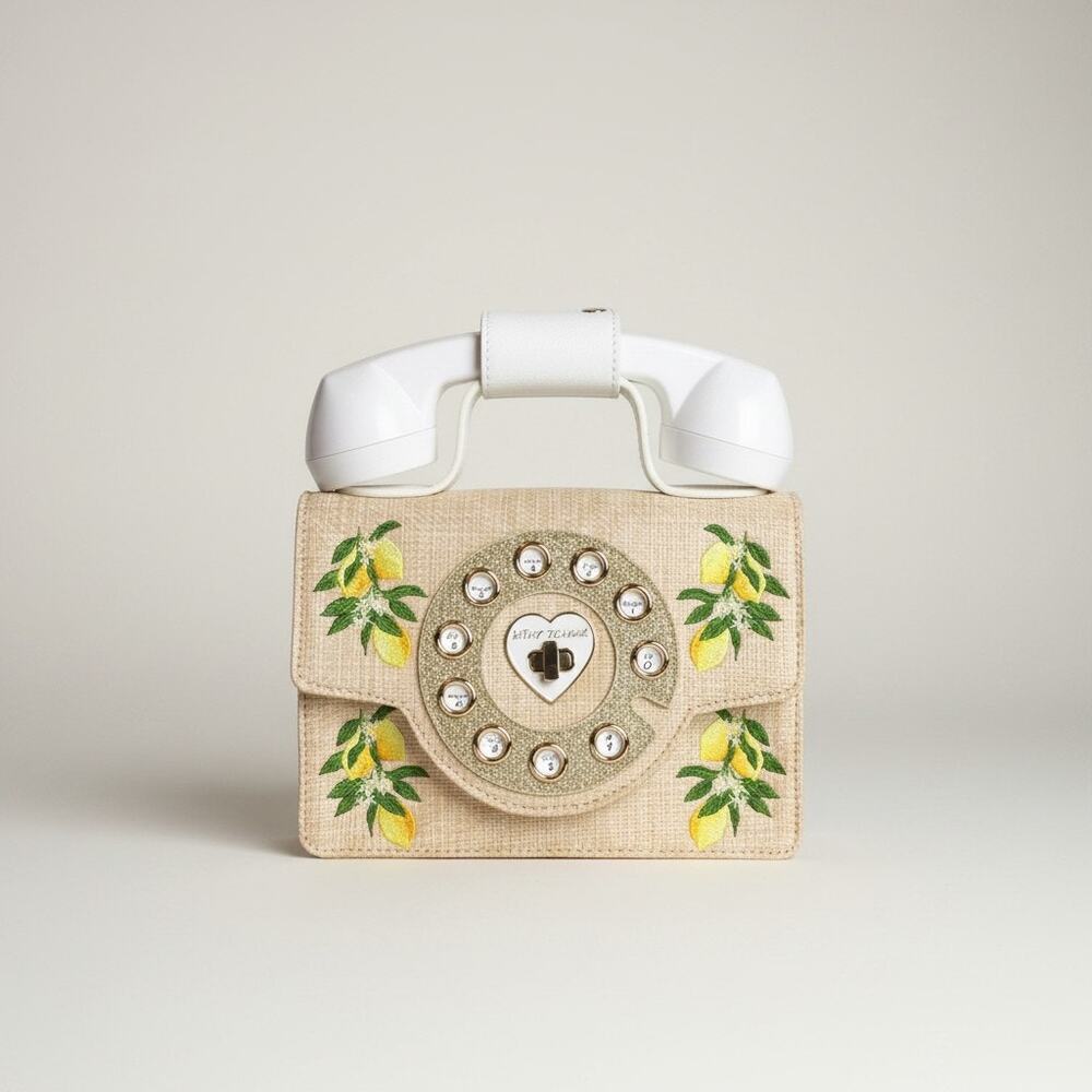 Betsey Johnson Pucker Up Phone Bag Lemon Straw Crossbody Bluetooth NWT